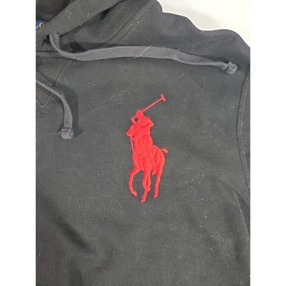 Polo Ralph Lauren Hoodie Mens L Black Red Big Pony Logo #3 Pullover Sweatshirt - Picture 3 of 7